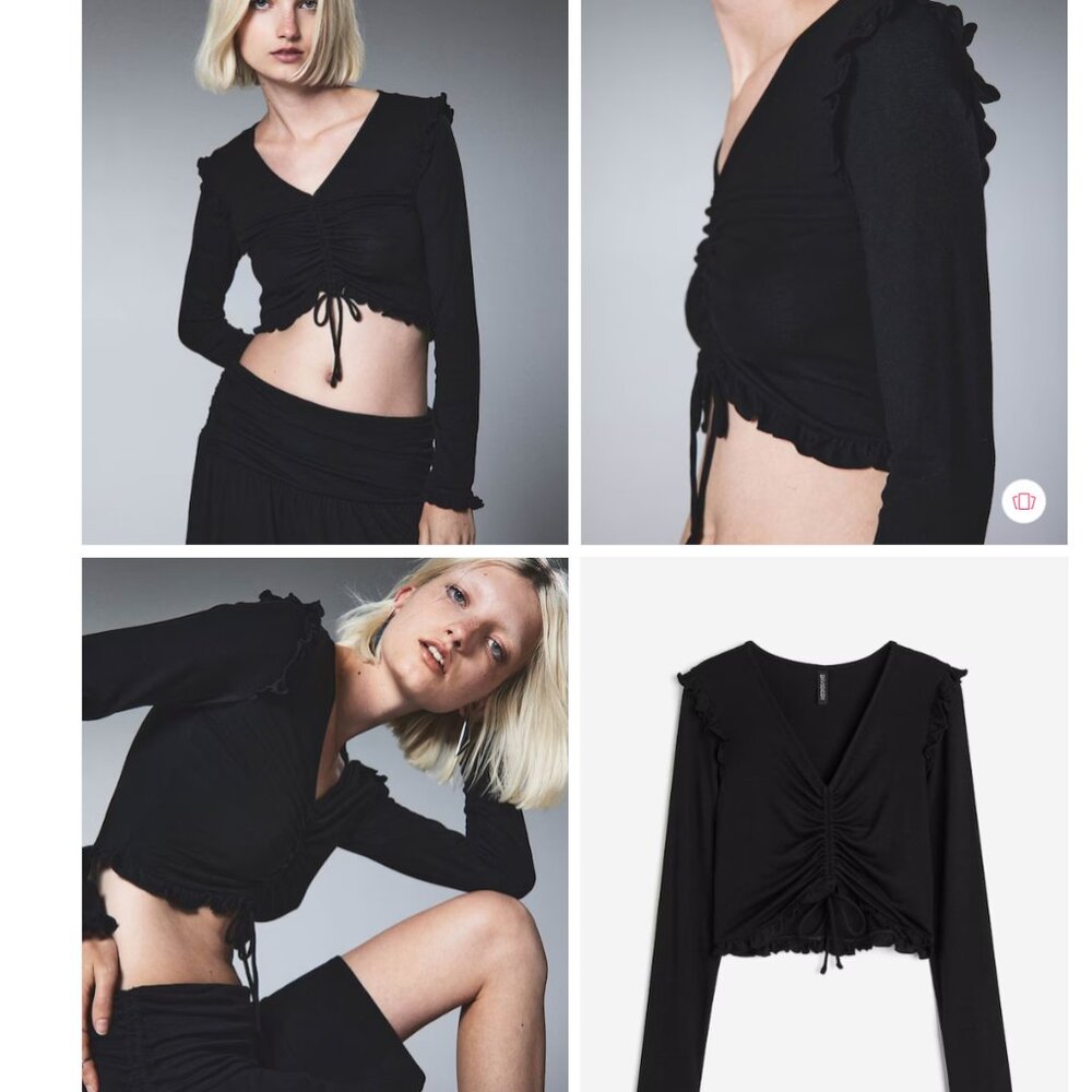 H&M Black Ribbed Drawstring-Detail Top / Size XS - Picture 12 of 13